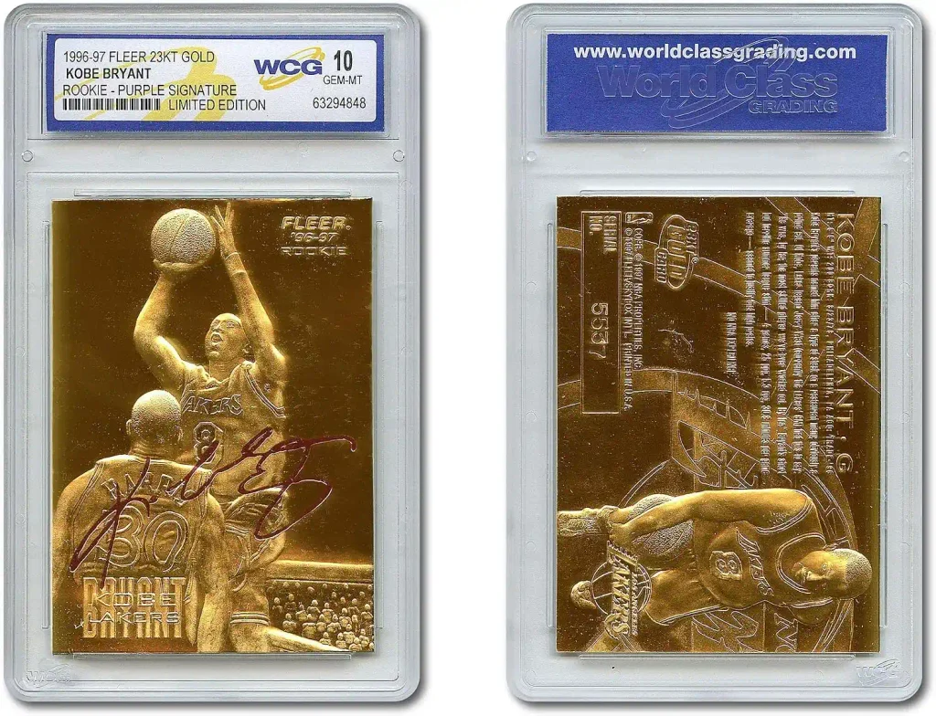 1996-1997 Kobe Bryant Fleer Rookie 23KT Gold Card Sculptured Purple Overstamp Signature Series - Graded GEM Mint 10