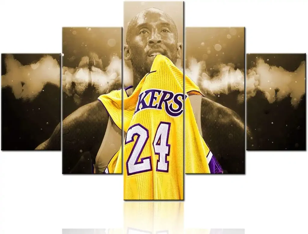 5 Piece Canvas Wall Art Sports Los Angeles Lakers Paintings Home Decor Basketball Prints on Canvas Kobe Bryant Modern Artwork Picture for Living Room Framed Stretched Ready to Hang - 60''Wx40''H