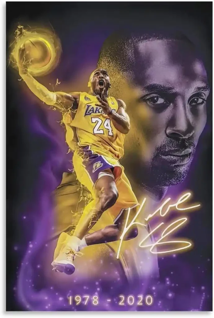BIAOHAN Kobe Bryant Inspirational Poster Unframed 12" x 18" Canvas Wall Art, Basketball Star Player Sports Painting Decor, Motivational Artwork Room Home Office Gym Dormitory Wall Decor