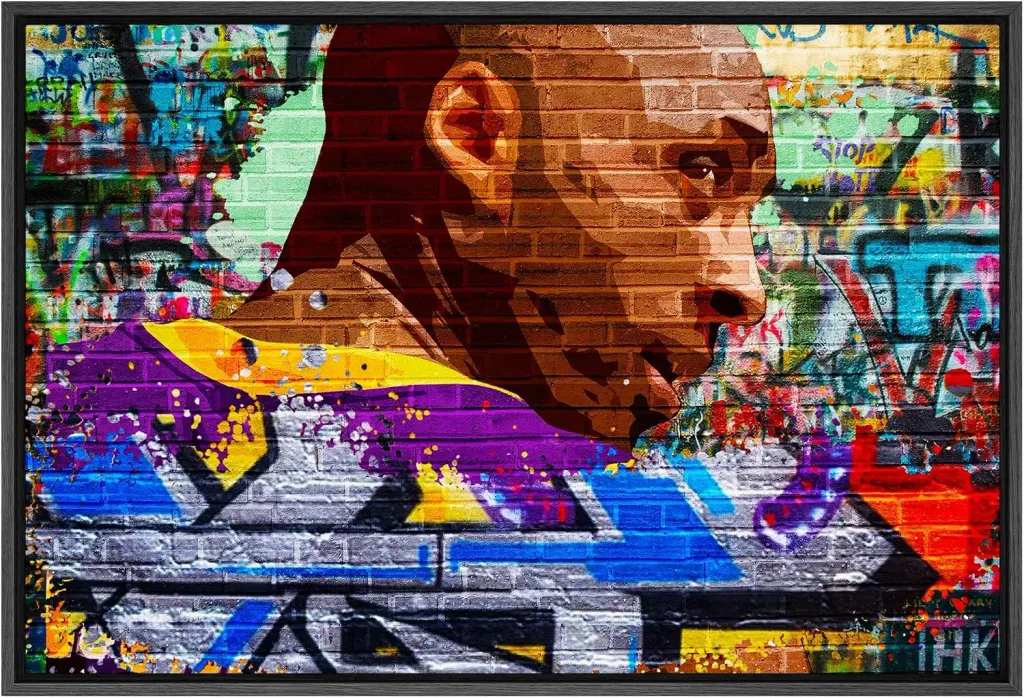 SIGNWIN Framed Canvas Wall Art Inspirational Kobe Bryant Abstract Painting Graffiti & Street Art Famous People Pop Art Modern Urban Multicolor for Living Room, Bedroom, Office - 24"x36" Black
