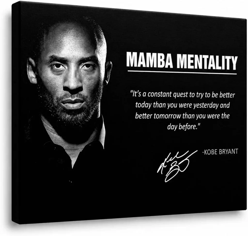 VYPEROCK Kobe Bryant Motivation Painting Wall Art Mamba Mentality Philosophy Poster and Print, Life Slogen Wall Art Quotes Decor Canvas for Boy's Room Bedroom Home Decor, 16x20inch