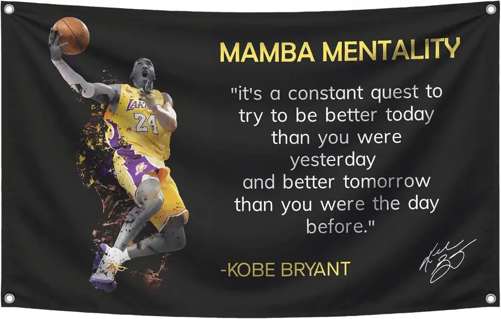 3x5 Feet NBA Basketball Player Sports Flag with Four Brass Grommets - Kobe Mamba Mentality Quote Banner - Motivational Artwork for Home or Office - Inspirational Wall Decoration for Gym