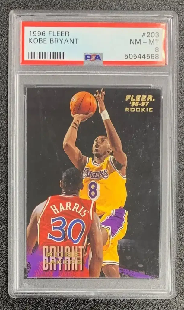 Kobe Bryant Basketball Rookie: Value & Collector’s Guide 19 Kobe Bryant 1996 Fleer Basketball Rookie Card #203 (Cert. #50544568), Graded PSA 8, Collectible Kobe Bryant Card (Not Autographed)