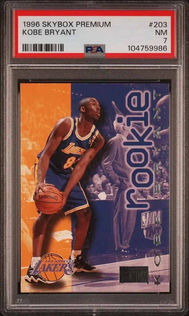 Kobe Bryant 1996 SkyBox Premium Rookie Card #203 Graded PSA 7 Cert 104759986 Los Angeles Lakers NBA Legend Basketball Card