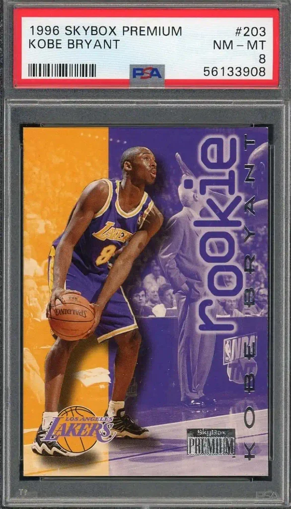 Kobe Bryant 1996 Skybox Premium Rookie Card #203 PSA 8 Graded (Cert #56133908)  Authenticated Kobe Card