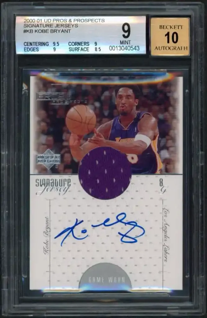 Kobe Bryant Autograph Cards: Value & Collector’s Guide 9 Kobe Bryant Signed 2000 UD P&P Signature Jersey #KB Card Card 9 Auto 10 BAS Slab