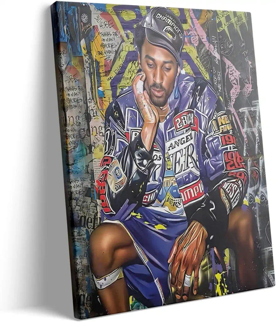 Kobe Bryant Artwork: Best Pieces, Prices & Complete Guide 9 Kobe Canvas Wall Art Decor - Vibrant Tribute Painting of Lakers Champion, Bryant Inspirational Sports Artwork with Graffiti Background, Basketball Legend Mural for Home or Office Decor 24x30 Inch