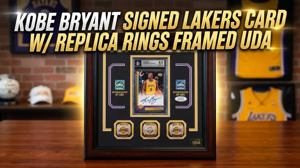 Kobe Bryant Signed Lakers Card W/Replica Rings Framed UDA