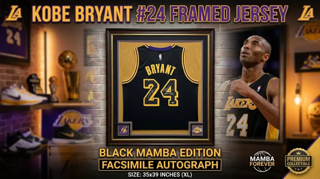 Framed Facsimile Autographed Kobe Bryant Black Lakers Jersey